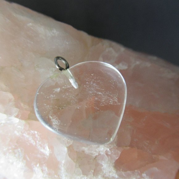 Clear Quartz Heart Charm, Natural Stone and Sterling Silver - Picture 1 of 5